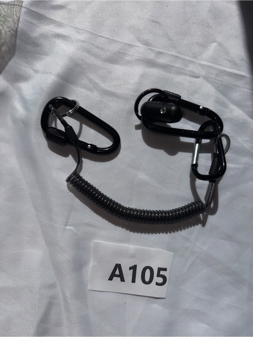 Black Coiled Security Tether with Carabiner Clips - Men Bags Accessory